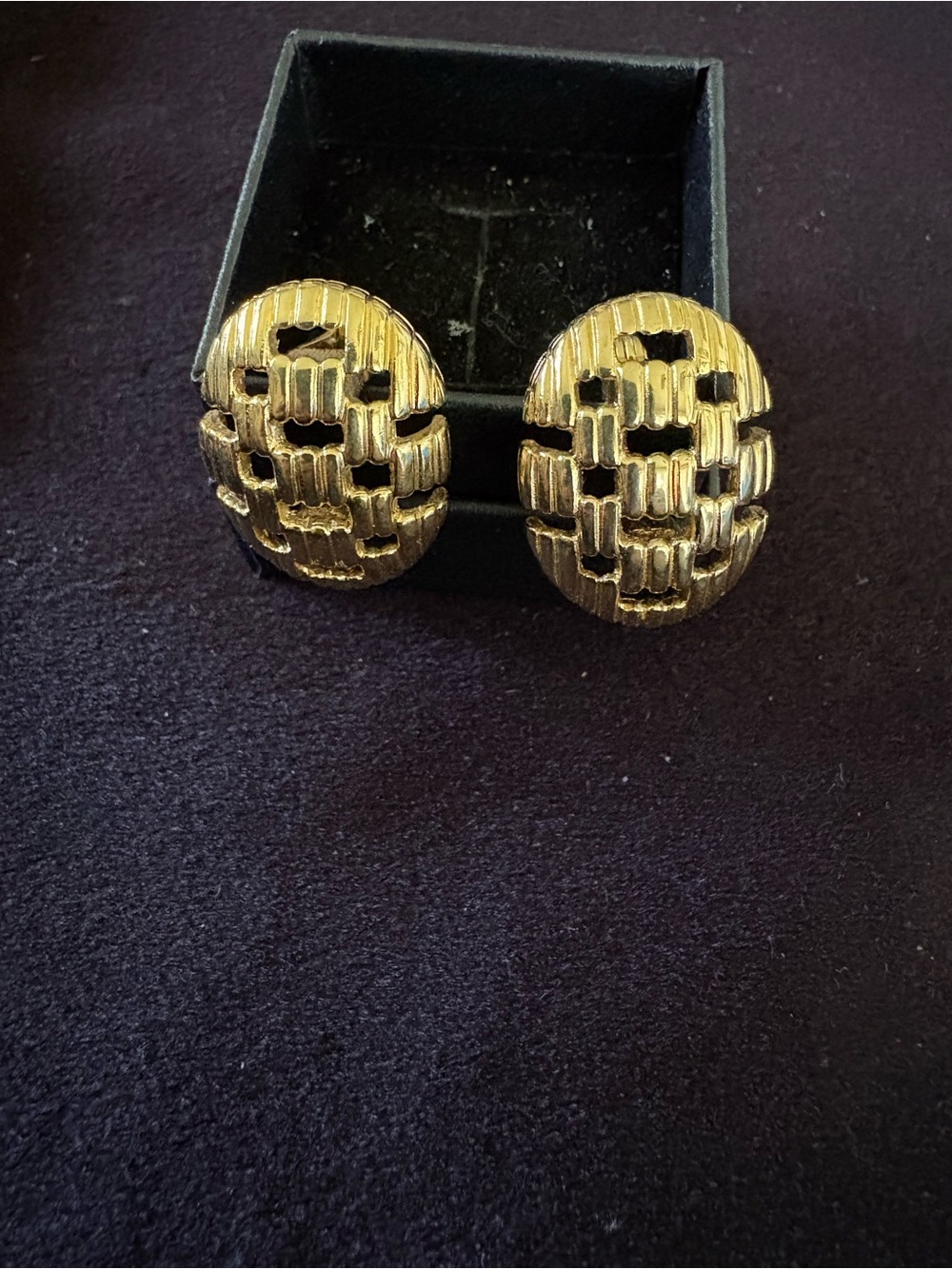 Vintage Signed Monet Textured Domed Oval Gold Tone Clip-On Earrings 1960’s